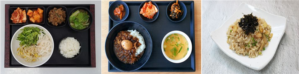 언양청정미나리비빔밥(언양휴게소 서울방향, 5500원), 영표덮밥(황간휴게소 양방향, 5000원), 의성마늘 볶음밥(의성휴게소 영덕방향, 4500원). 사진=한국도로공사