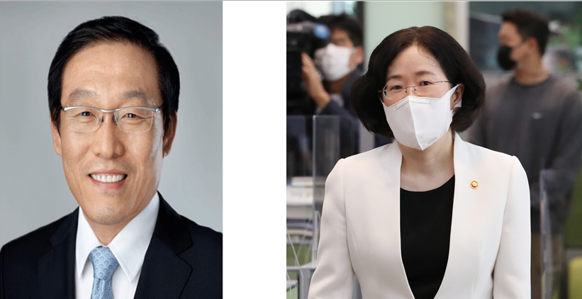 삼성전자 김기남 부회장(좌) 사진=삼성, 조성욱 공정거래위원장(우) 사진=연합뉴스