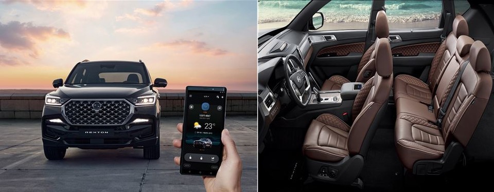 올 뉴 렉스턴 마스터의 디지털스마트키(좌)와 브라운 인테리어 풀시트(우) 사진=쌍용자동차