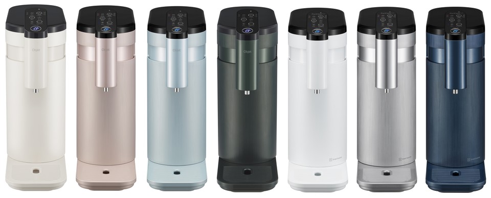 퓨리케어 상하좌우 정수기 제품컬러는 카밍 베이지·카밍 그린·카밍 페일로즈·카밍 코튼스카이 등 오브제컬렉션 컬러 4종을 포함해 7가지다. [사진=LG전자]