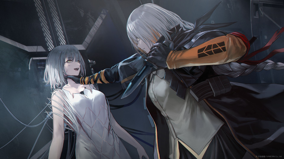 RPK-16(왼쪽)은 이번 스토리에서 대놓고 배신이 아닌 이중 간첩으로서의 암시와 행동이 소개됐다. 그런 그녀의 배후와 앞으로의 행적이 무엇일지는 개발팀만이 알 것이다. [사진=소녀전선 게임화면 캡쳐]