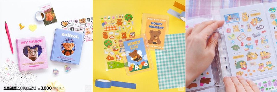 좌부터 포토앨범, 폴꾸용품, 다꾸용품 [사진=㈜아성다이소]