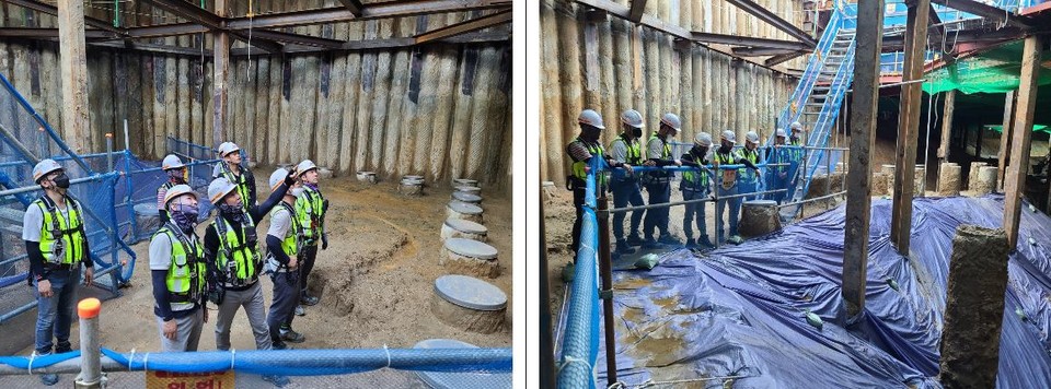 ‘평택통복 B-1BL현장’에서 현장소장과 직원들이 장마철 대비 일일점검을 하고 있다. [사진=동아건설산업]