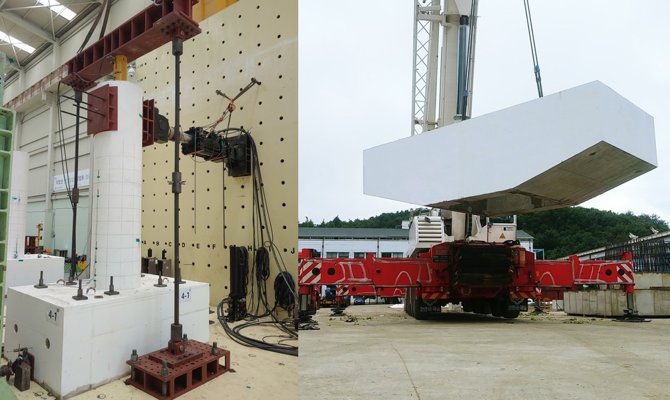 PC공법 기둥 공장 제작, PC공법 피어캡 제작 완성 [사진=현대건설]