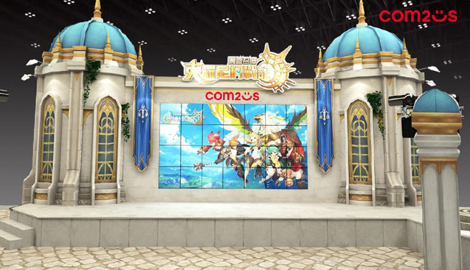 서머너즈 워: 크로니클의 배경인 라힐 왕국의 모습을 그대로 옮겨 놓은듯한 부스 이미지 [사진=컴투스]