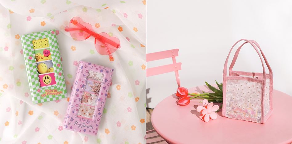 ‘봄봄 인생네컷 포토앨범’과 ‘봄봄 플라워 자수 미니 가방’ [사진=아성다이소]
