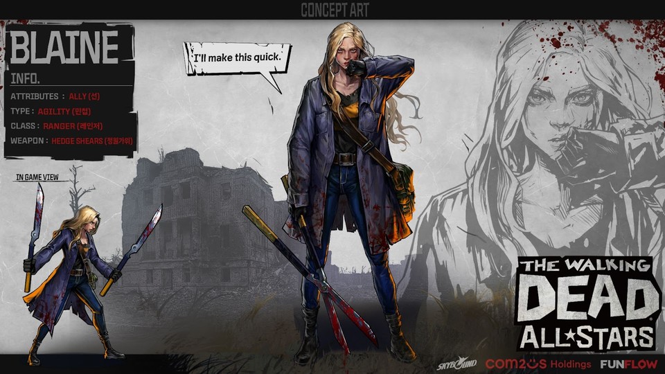 워킹데드: 올스타즈는 7일 글로벌 업데이트를 진행하고 오리지널 캐릭터 ‘블레인’을 새롭게 등장시켰다. [사진=컴투스홀딩스]