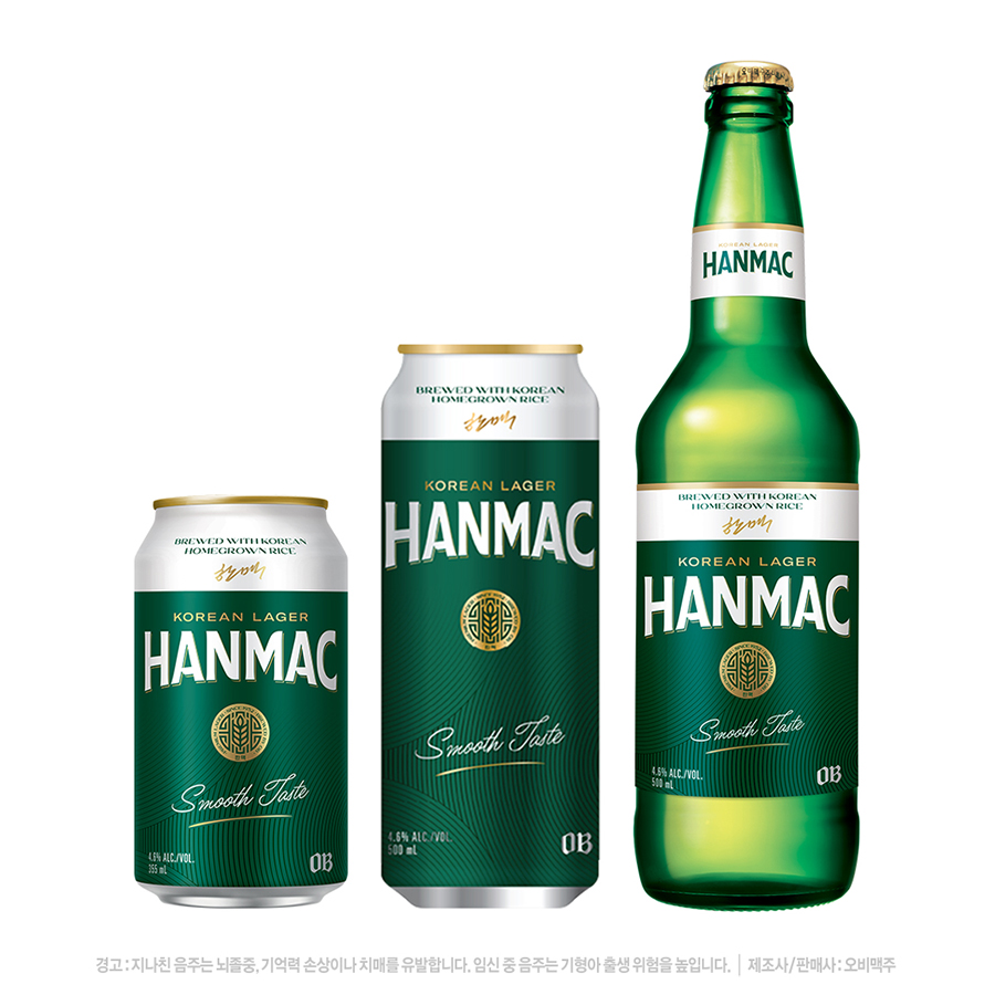 제품의 디자인은 한맥의 업그레이드된 부드러움과 ‘K-라거’의 정체성을 한국적인 요소로 강조했다. [사진=오비맥주]