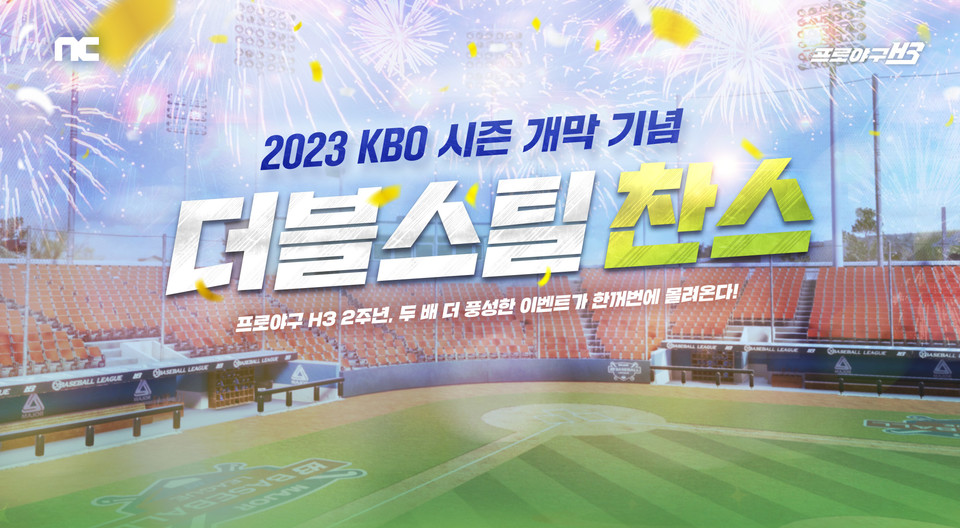 ‘프로야구 H3’는 29일부터 2023 KBO 시즌 개막과 2주년 기념을 위한 ‘더블스틸 찬스’ 이벤트를 진행한다. [사진=엔씨소프트]