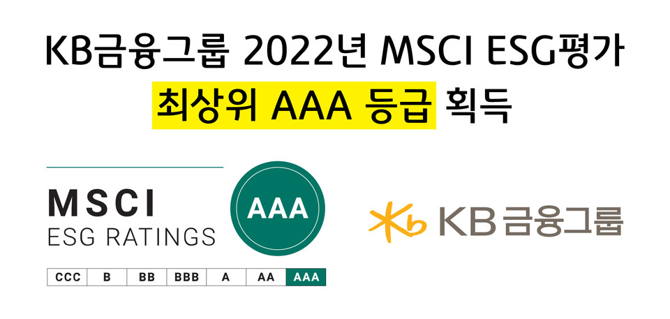 KB금융, 국내 금융회사 최초이자 유일하게 ‘MSCI ESG평가’에서 최상위 등급인 ‘AAA’ 획득 (사진=KB금융그룹 제공)