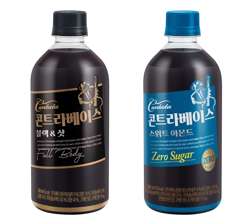 칸타타 콘트라베이스 블랙&샷과 스위트아몬드 [사진=롯데칠성음료 제공]