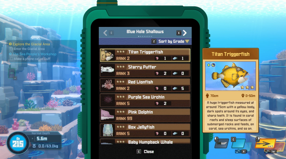 데이브 더 다이버에 나오는 인게임 콘텐츠 중 하나인 피쉬 트래커. [사진=넥슨]