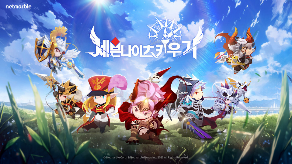 세븐나이츠 키우기에 등장하는 세븐나이츠 캐릭터들. 왼쪽부터 루디, 델론즈, 레이첼, 아이린, 크리스, 제이브, 스파이크다. [사진=넷마블]