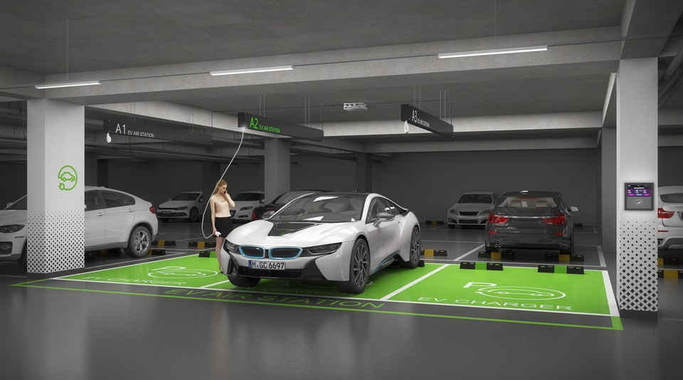 한화 건설부문은 25일 ‘포레나 EV 에어 스테이션’의 개발 소식을 알렸다. [사진=한화 건설부문]