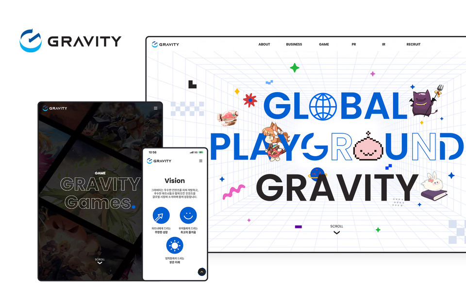 그라비티는 지난달 28일 ‘GLOBAL PLAYGROUND GRAVITY’라는 핵심 메시지를 표현한 공식 홈페이지를 정식 오픈했다고 밝혔다. [사진=그라비티] 