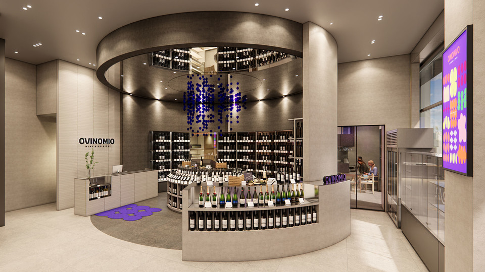 롯데칠성음료가 지난 29일 교대역에 인접한 서울 서초동에 음식과 함께 와인 시음, 구매를 한 번에 할 수 있는 와인 복합공간 ‘오비노미오(OVINOMIO) 교대점’을 오픈한다. [사진=롯데칠성음료]