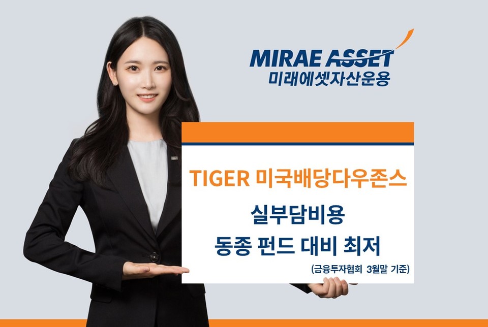 미래에셋, ‘TIGER 미국배당다우존스 ETF’ 3월말 기준 실부담비용 동종 펀드 대비 최저 기록.(자료제공=미래에셋자산운용)