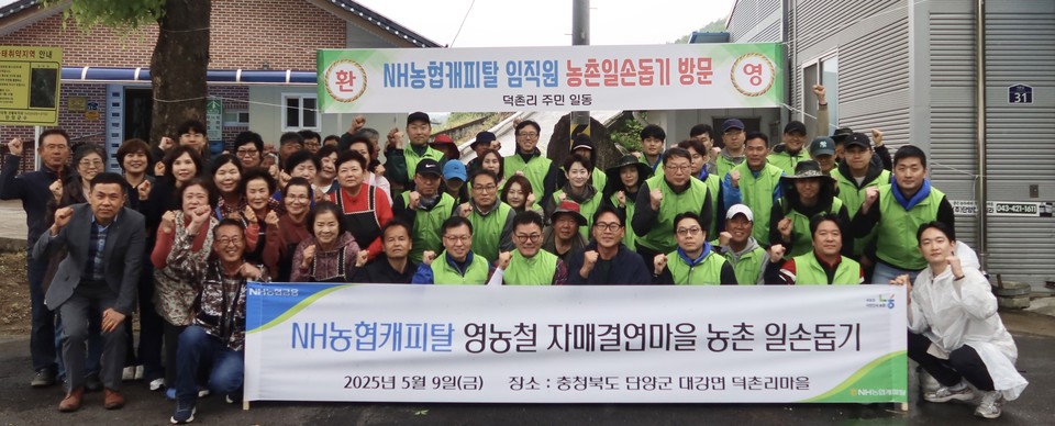 NH농협캐피탈은 9일, 본격적인 영농철을 맞아 자매결연을 맺은 충북 단양군 덕촌리마을에서 농촌 일손돕기를 실시했다고 밝혔다. (사진=농협금융)