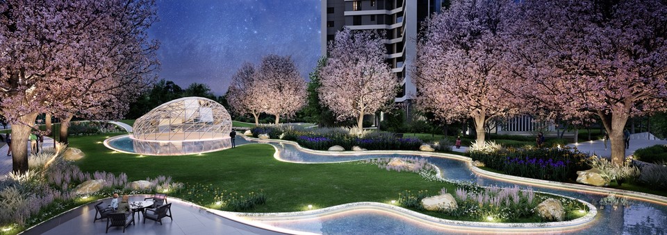 래미안 루미원, 아트리움을 감싸는 120m 물길‘스타라이트 웨이브(STARLIGHT WAVE)’. (삼성물산 제공)