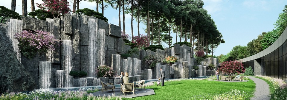 래미안 루미원, 80m 파노라마 벽천‘더 인피니트 베일(THE INFINITE VEIL)’. (삼성물산 제공)