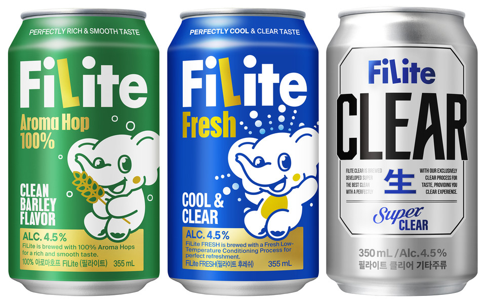 하이트진로 발포주 필라이트, 필라이트 후레쉬, 필라이트 클리어. (하이트진로 제공)